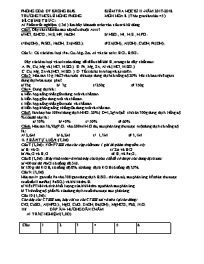 Đề kiểm tra học kỳ II môn Hóa học Lớp 8 - Năm học 2017-2018 - Trường THCS Lê Hồng Phong (Kèm đáp án)